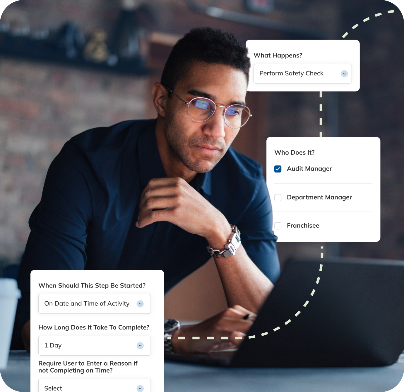 Man on laptop looking at CMX1 digital checklist